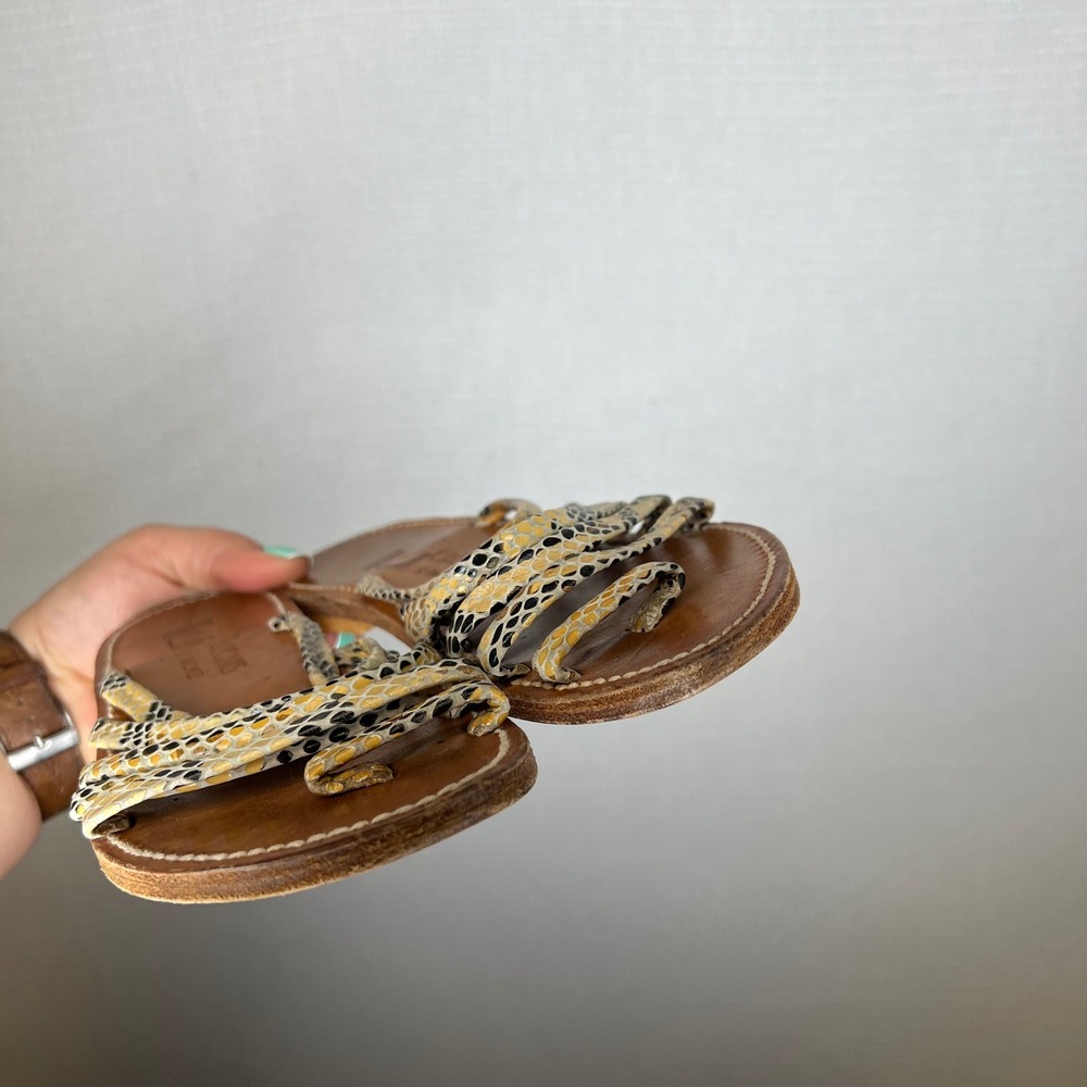 K. Jacques St. Tropez Women Snakeskin Strappy Leather Sandals Yellow Tan Size 37 - Picture 3 of 6